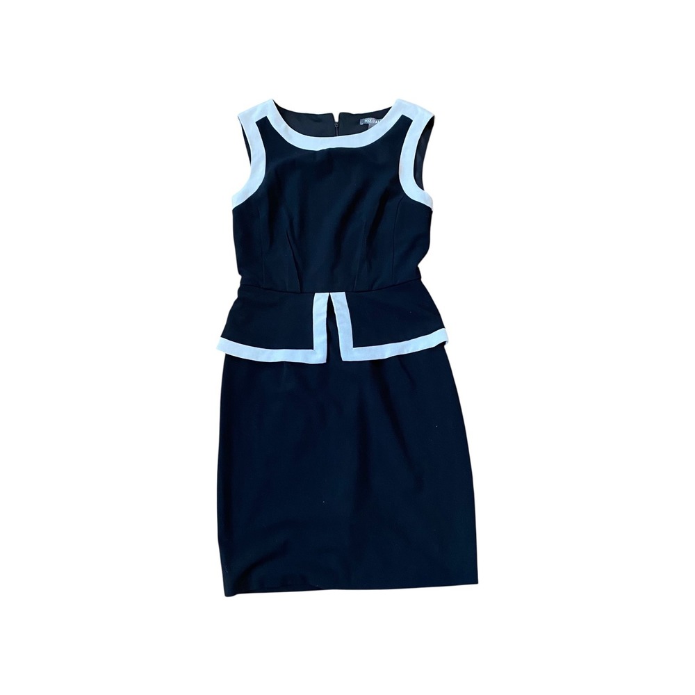 Roz‎ & Ali Black Sleeveless Peplum Sheath Dress White Trim Career Office